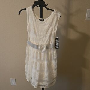 Sequin Hearts Kids Formal Dress - White with Silver Accents